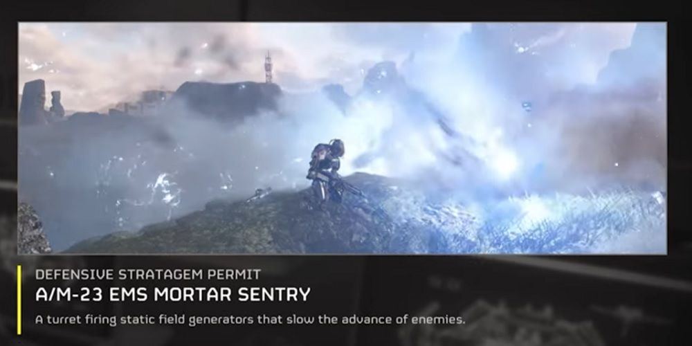 The tooltip for the EMS Mortar Sentry in Helldivers 2