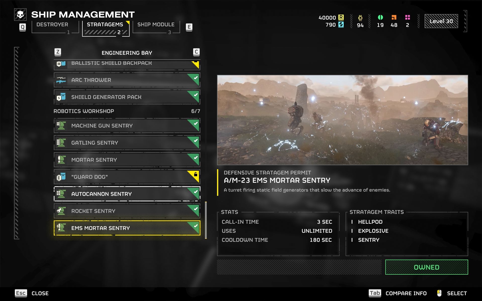EMS Mortar Sentry stats in Helldivers 2