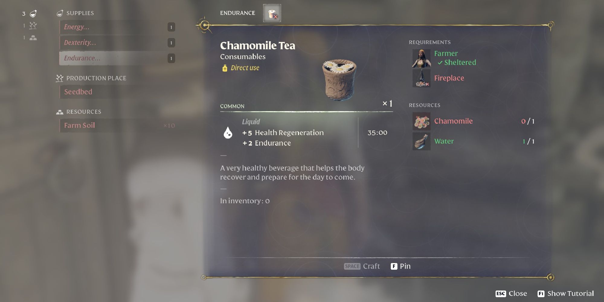 enshrouded chamomile tea crafting menu
