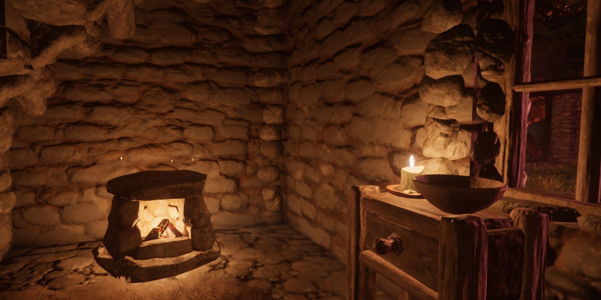 enshrouded fireplace in corner of room
