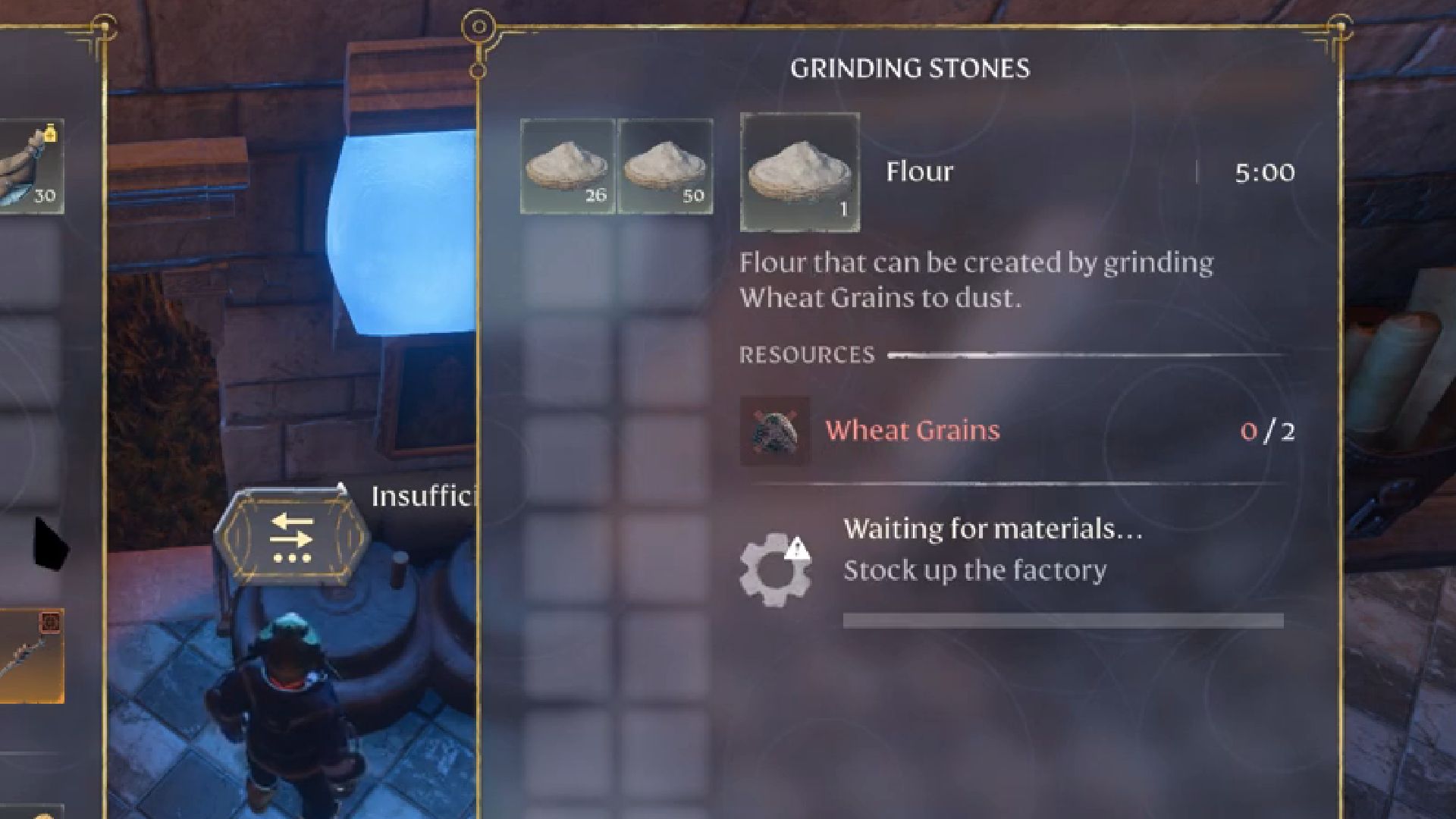 enshrouded player making flour at a grinding stone