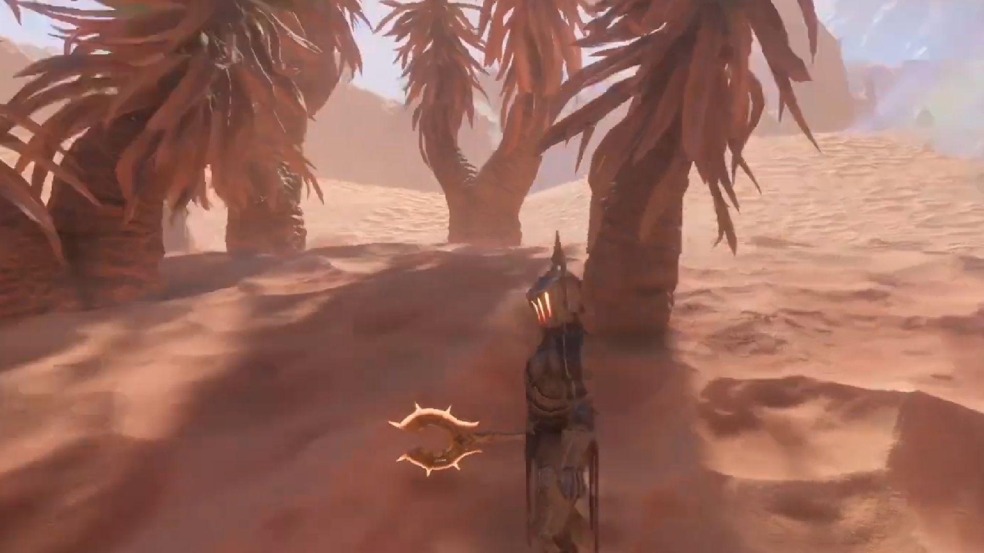 enshrouded player standing next to yucca trees