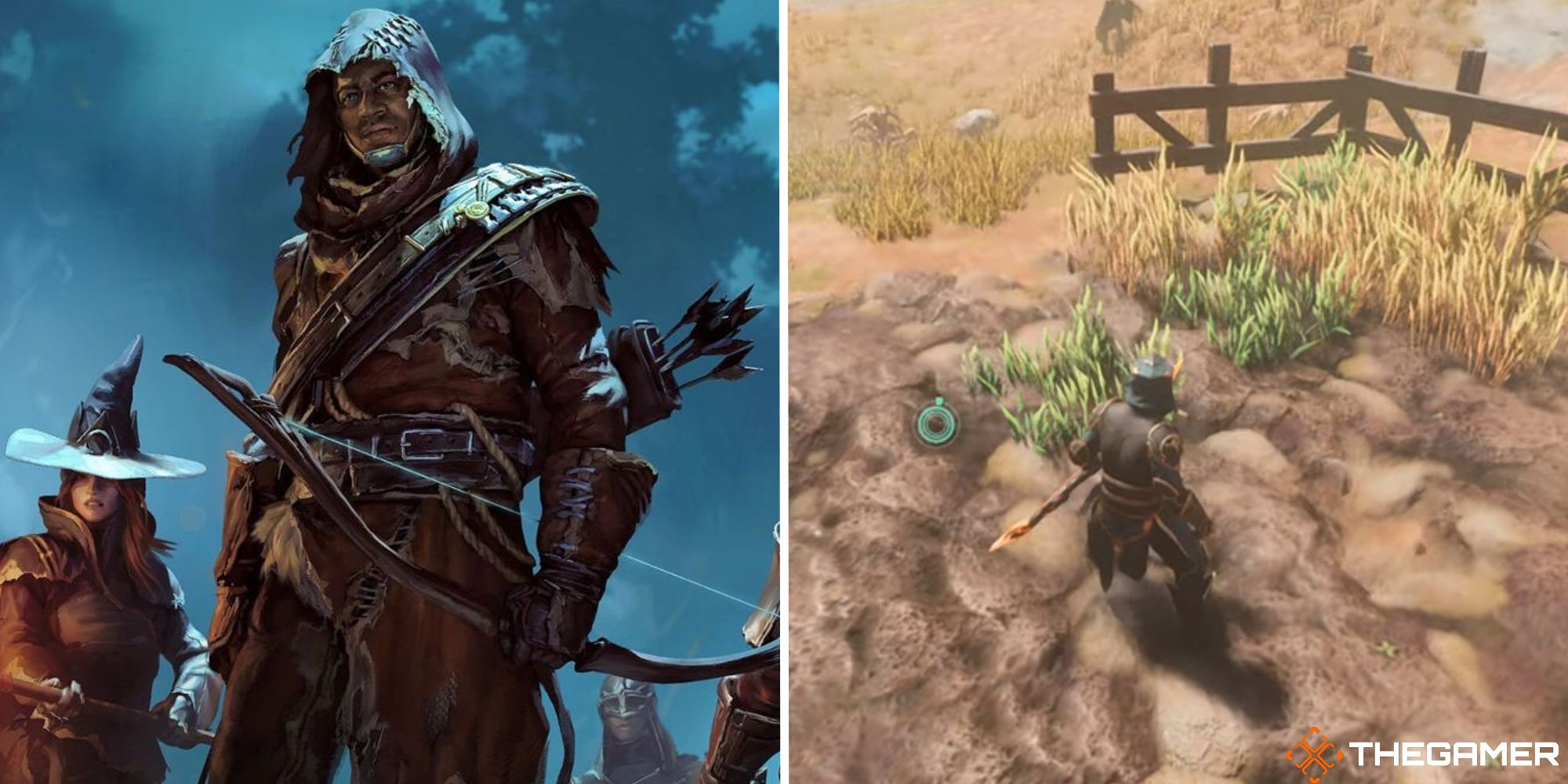 enshrouded split image showing official art from game next to image of player near wheat