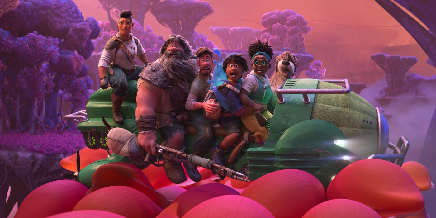 Image of the Clade Family sitting on a vehicle from the Strange World movie.