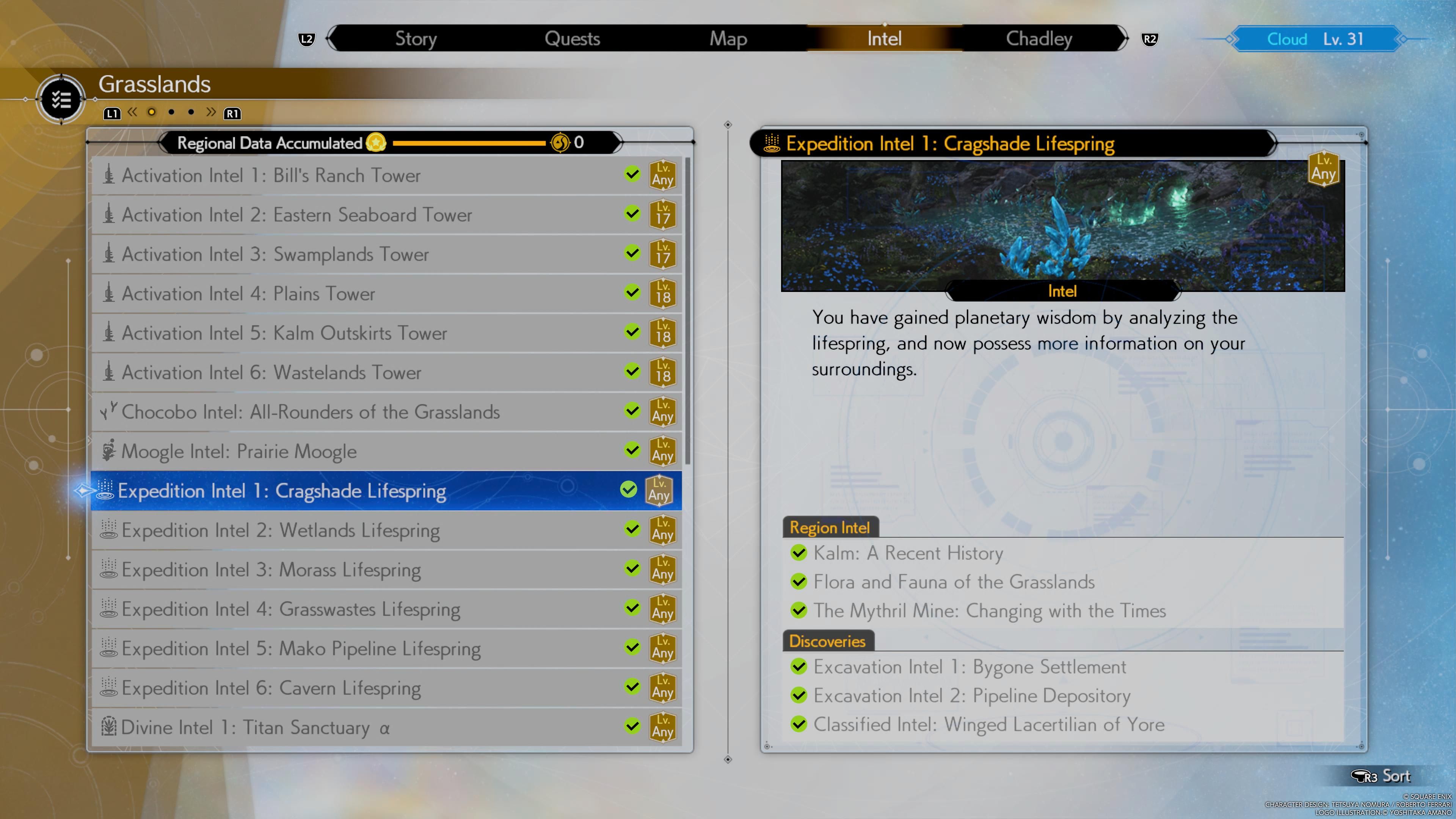 Expedition Intel screen for the Grasslands region in FF7 Rebirth