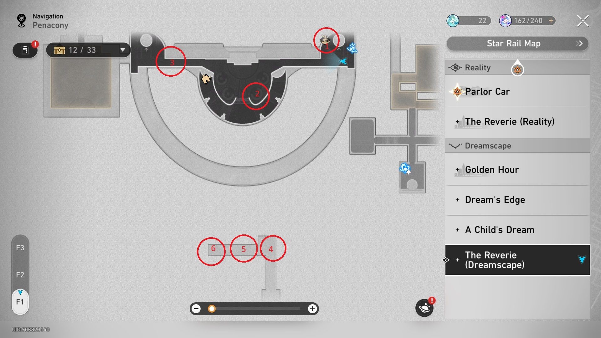 Honkai Star Rail's F1 Centre Map in the Reverie Dreamscape.