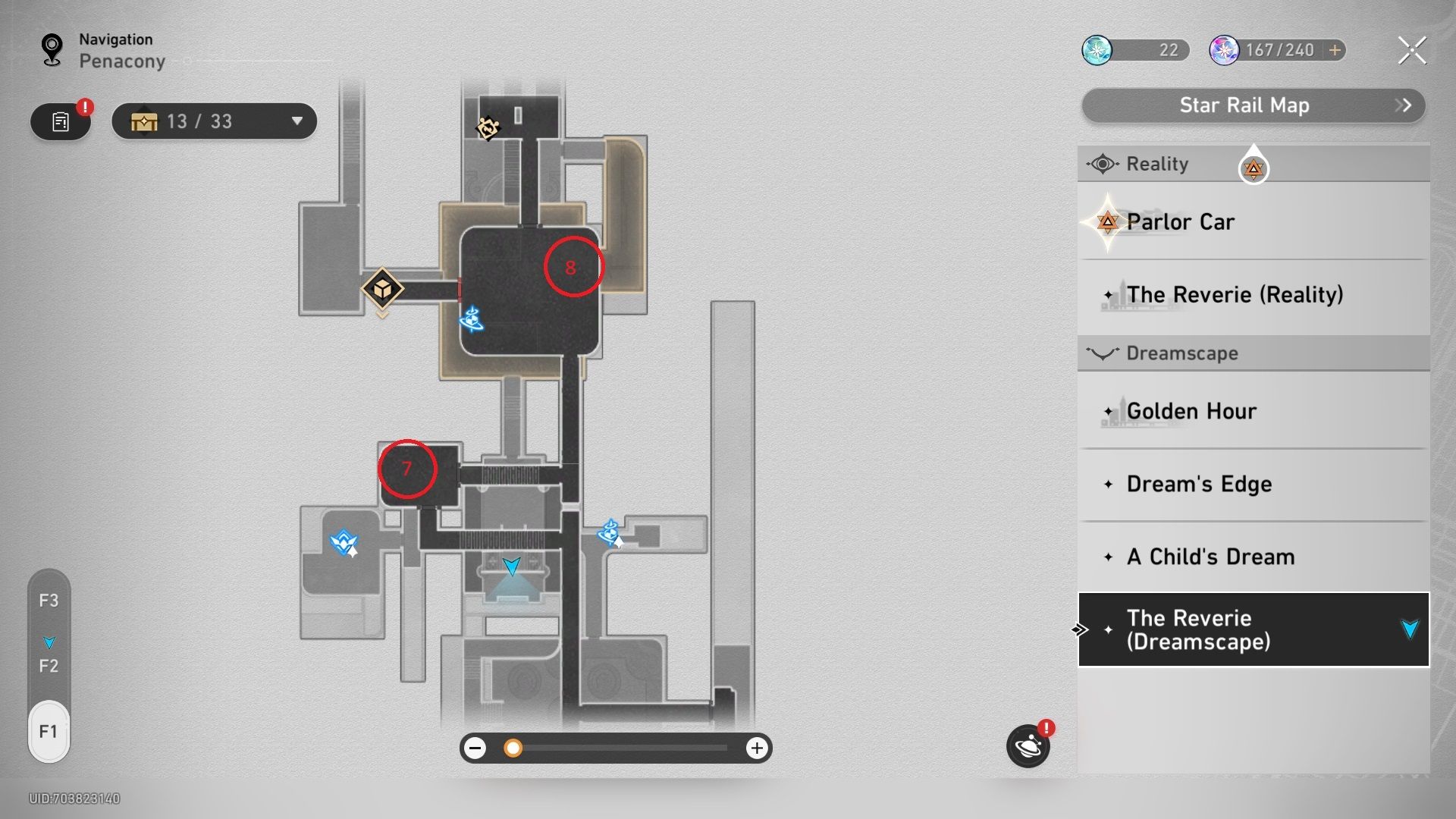 Honkai Star Rail's F1 Left map in the Reverie Dreamscape.