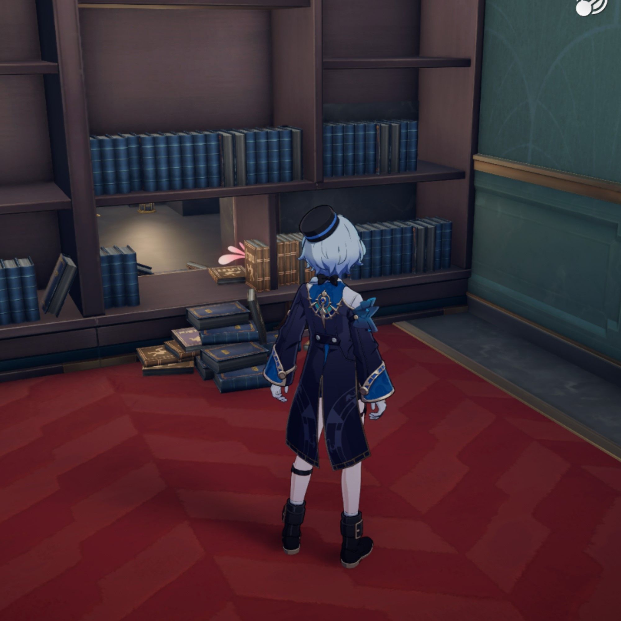 Misha stands in a library in Honkai Star Rail.