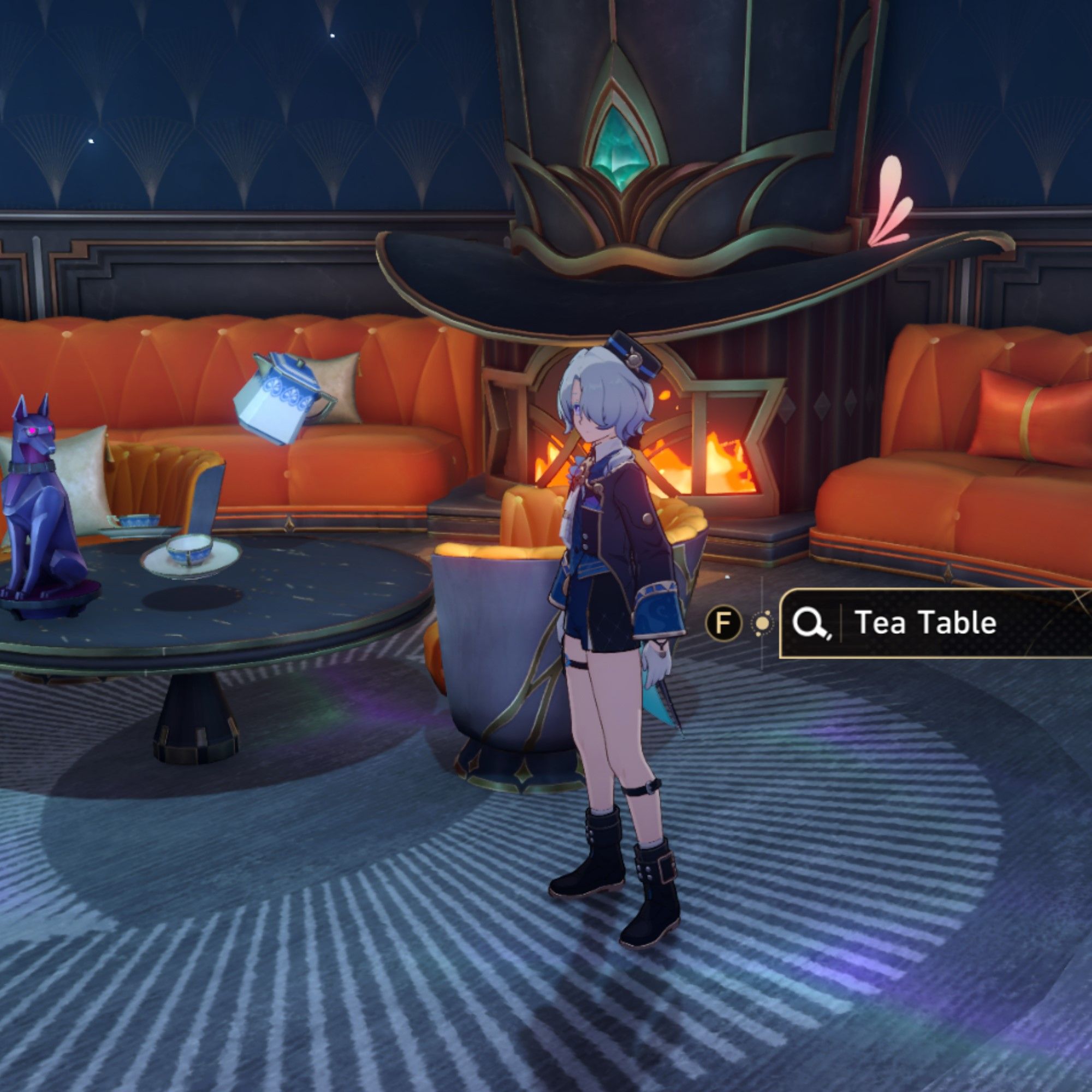 Misha stands near a fireplace in Honkai Star Rail.