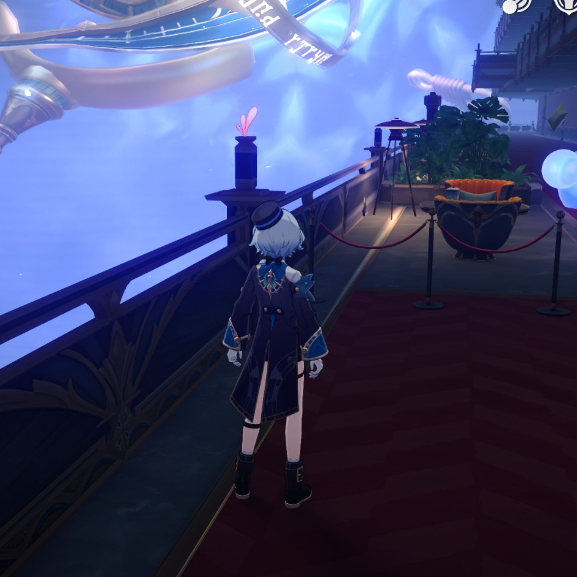 Misha stands on a balcony in Honkai Star Rail.