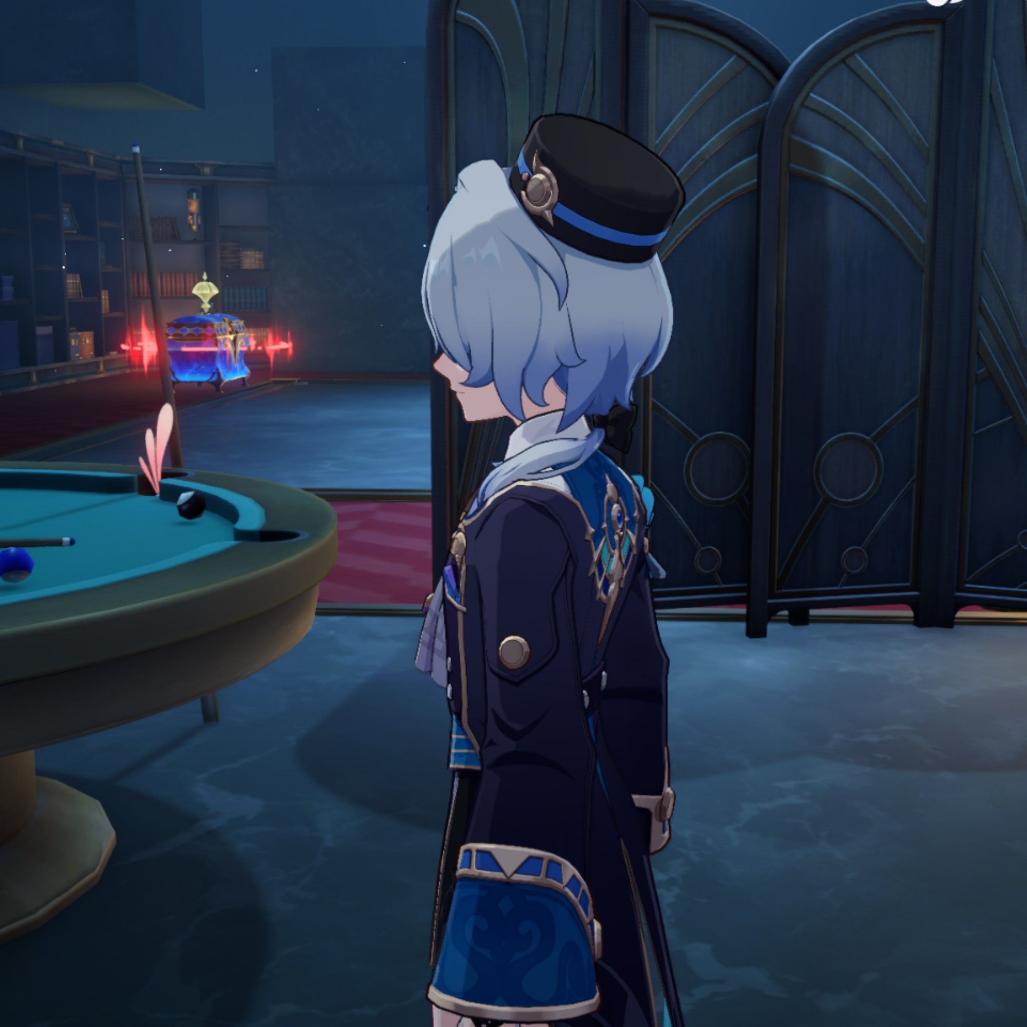 Misha stands near a pool table in Honkai Star Rail.