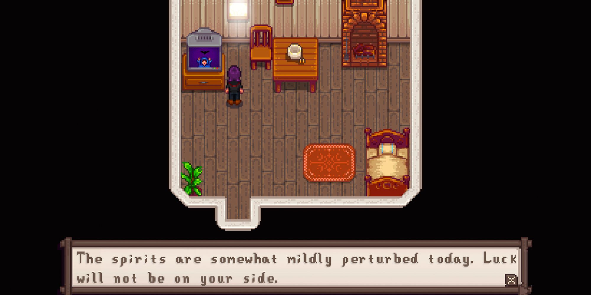 Farmer getting a bad luck message in Stardew Valley