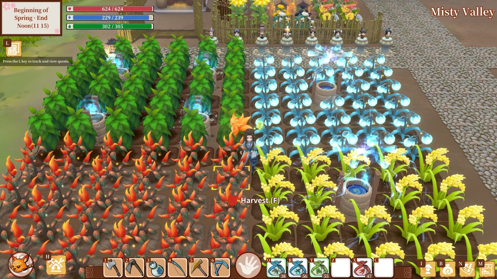 the protagonist with crops in farm