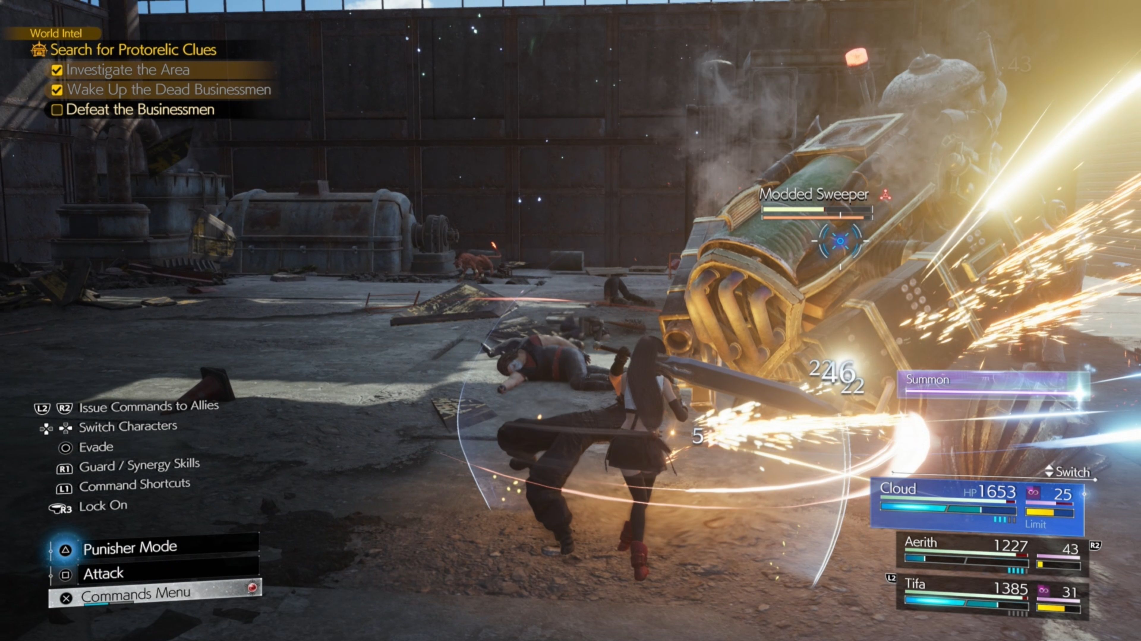 Cloud and Tifa performing a Synergy Attack on the Modded Sweeper in Final Fantasy 7 Rebirth