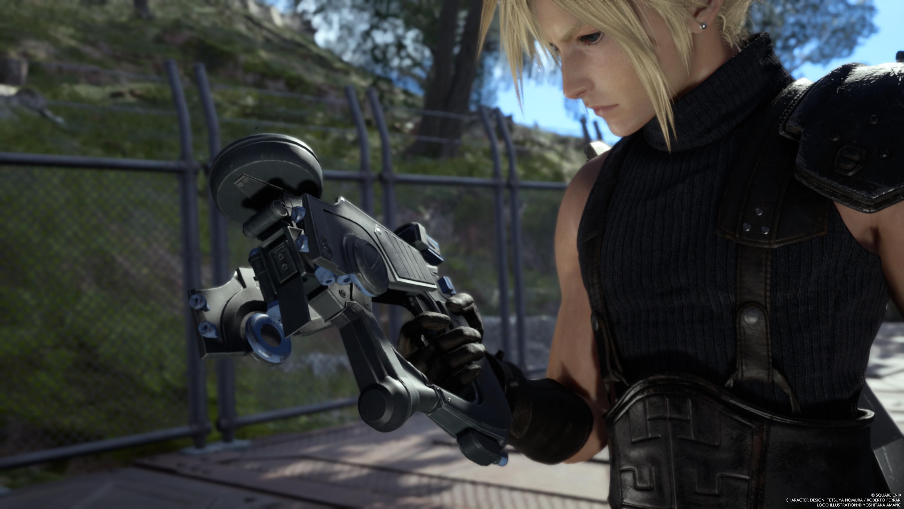 Cloud receiving a device from Chadley in Final Fantasy 7 Rebirth
