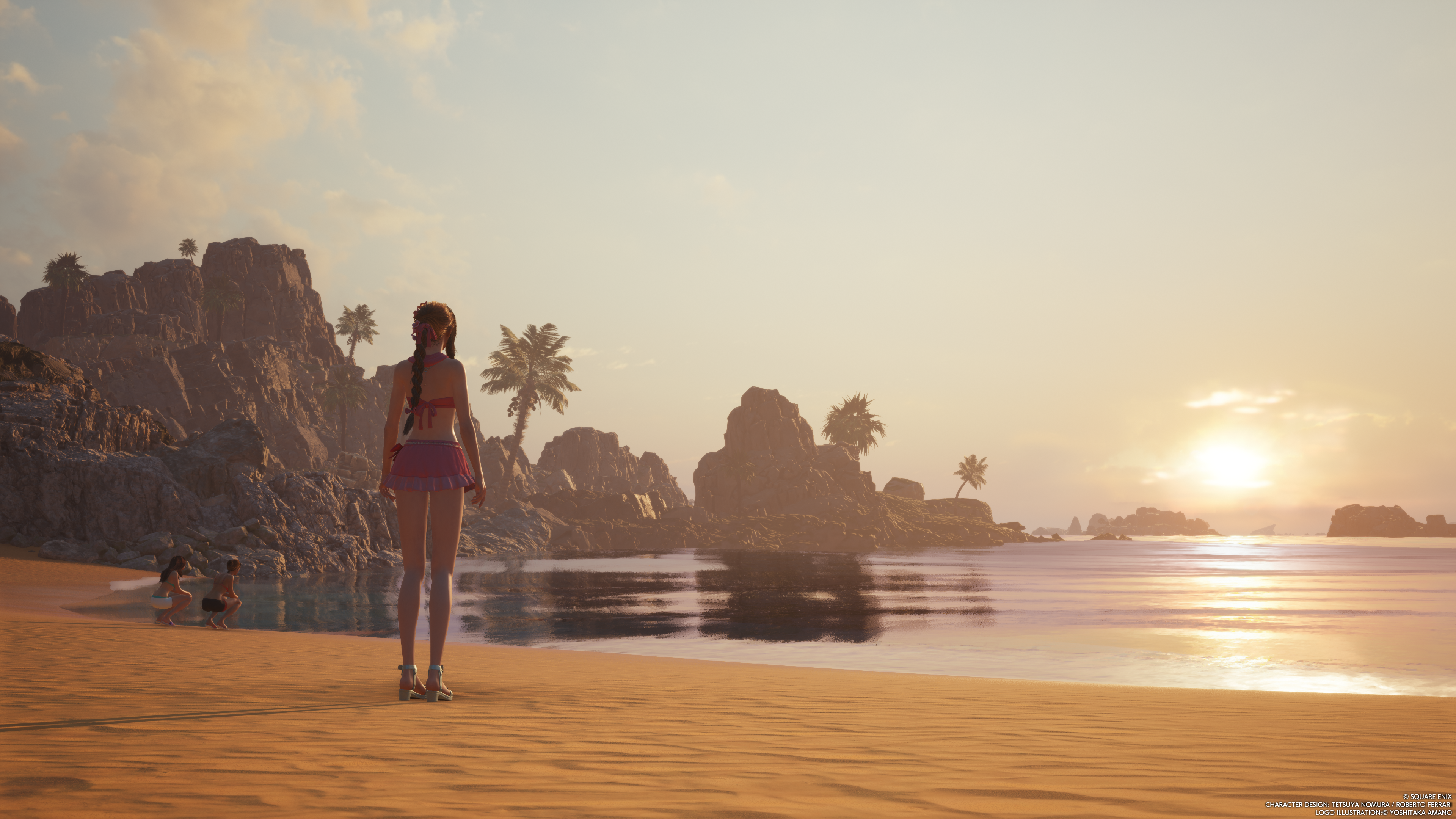 Final Fantasy 7 Rebirth - Aerith standing on the Costa Del Sol beach