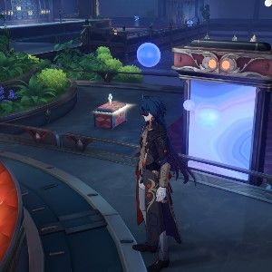 Honkai Star Rail's Blade stands near a chest.