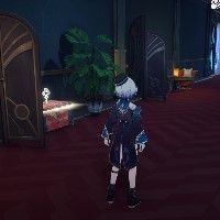Honkai Star Rail's Misha stands near a chest and some chairs.
