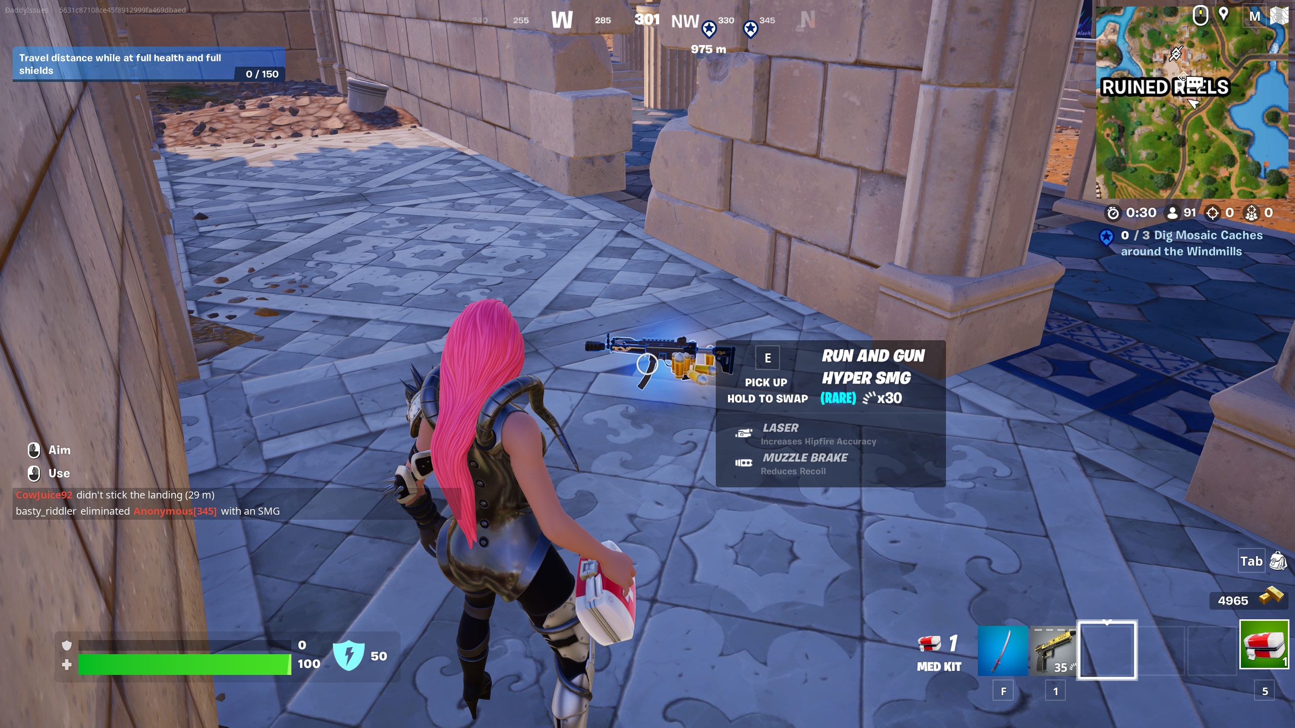 An image from Fortnite of a Rare Weapon, which is colored blue.
