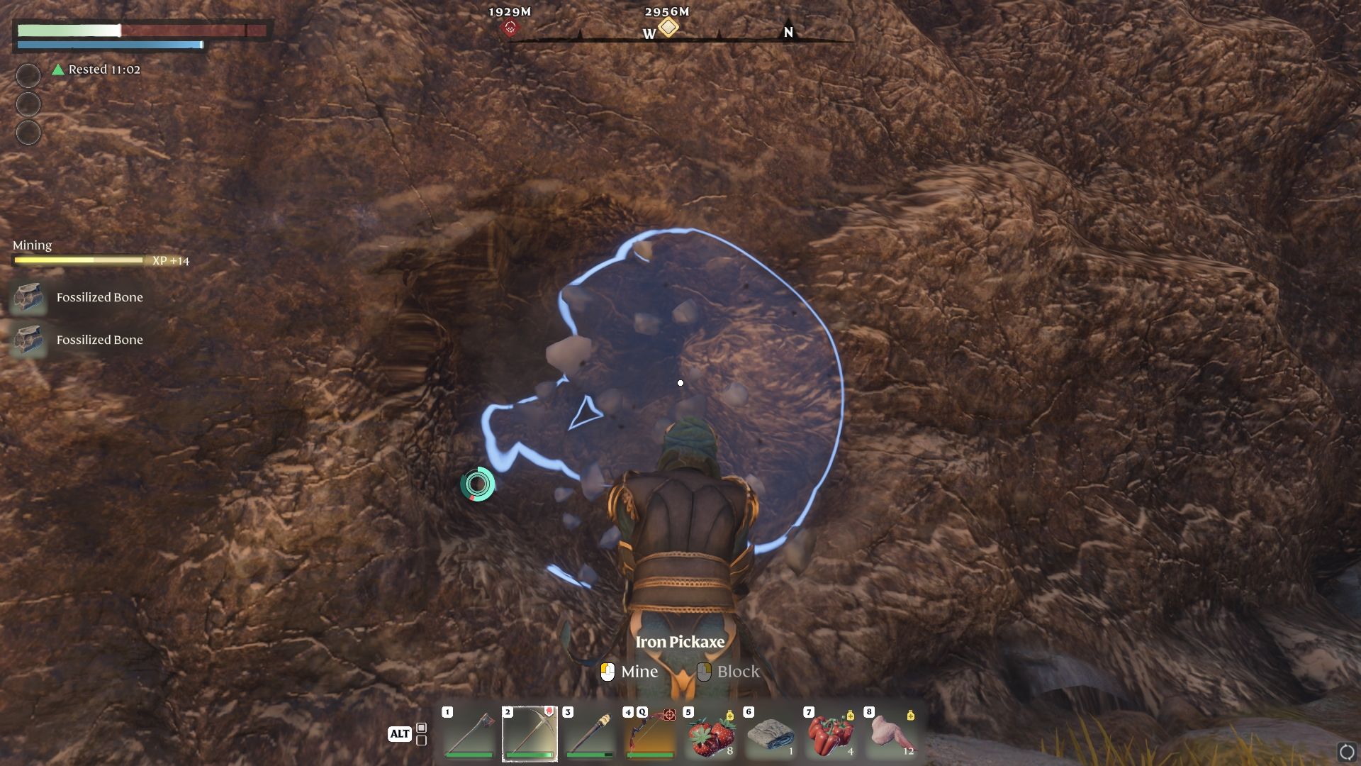 Fossilized Bone mining with Iron Pickaxe