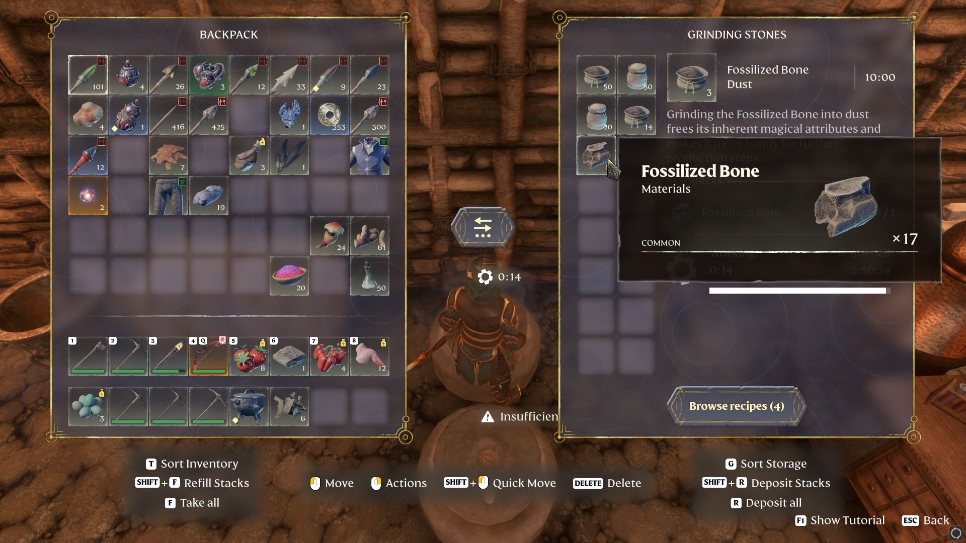 Fossilized Bone crafting from Grinding Stones
