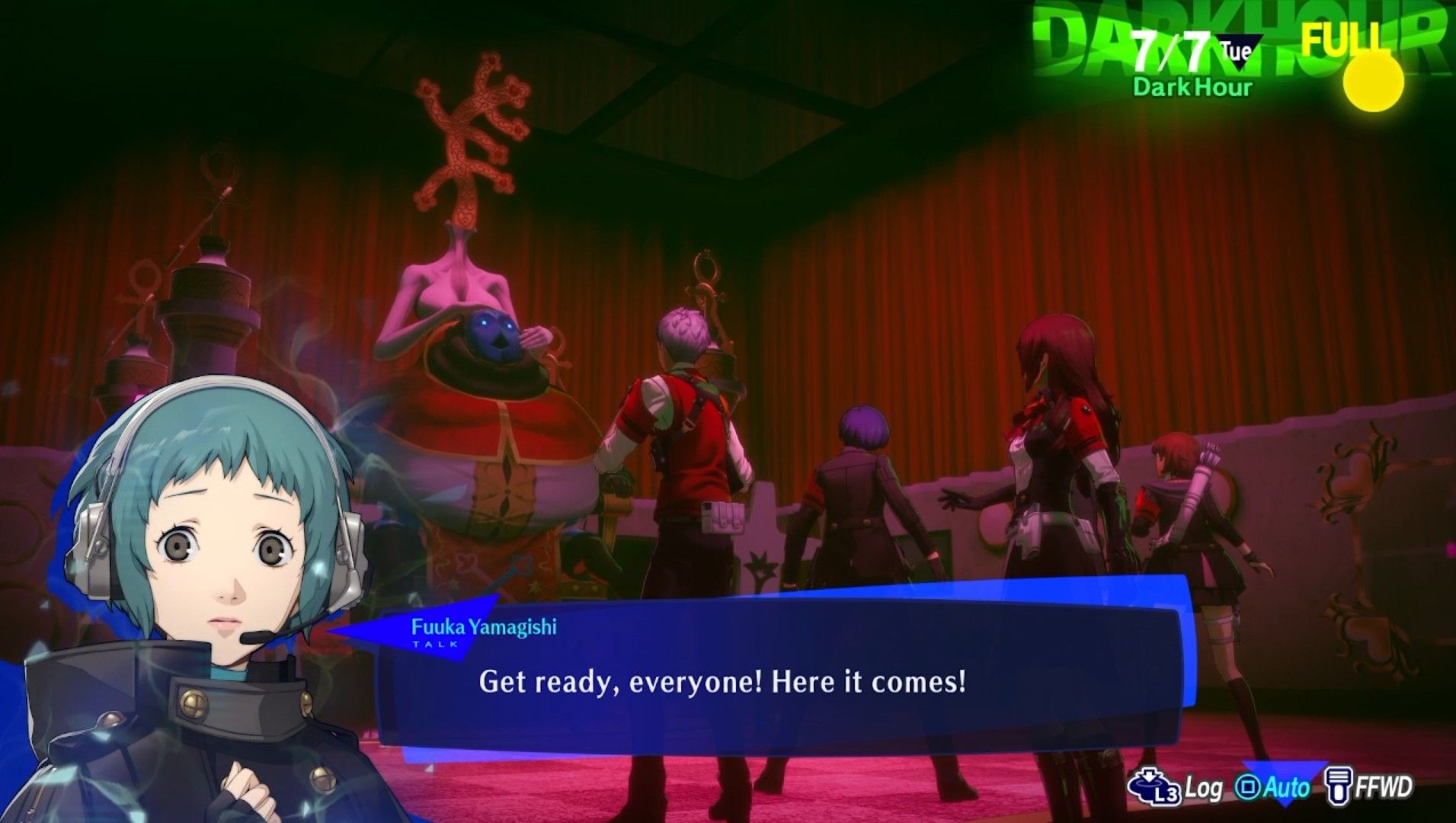 fuuka at the start of the battle with hierophant p3r
