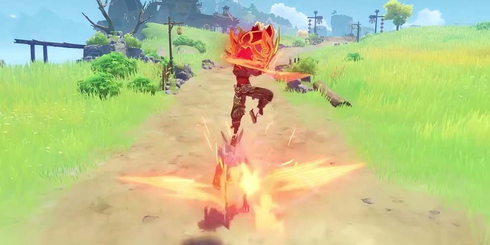 Gaming's Elemental Skill hitting an enemy in Genshin Impact