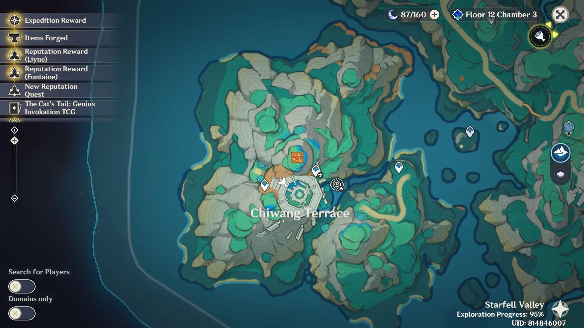 World map showing the location of a Luxurious Chest in Chenyu Vale in Genshin Impact 