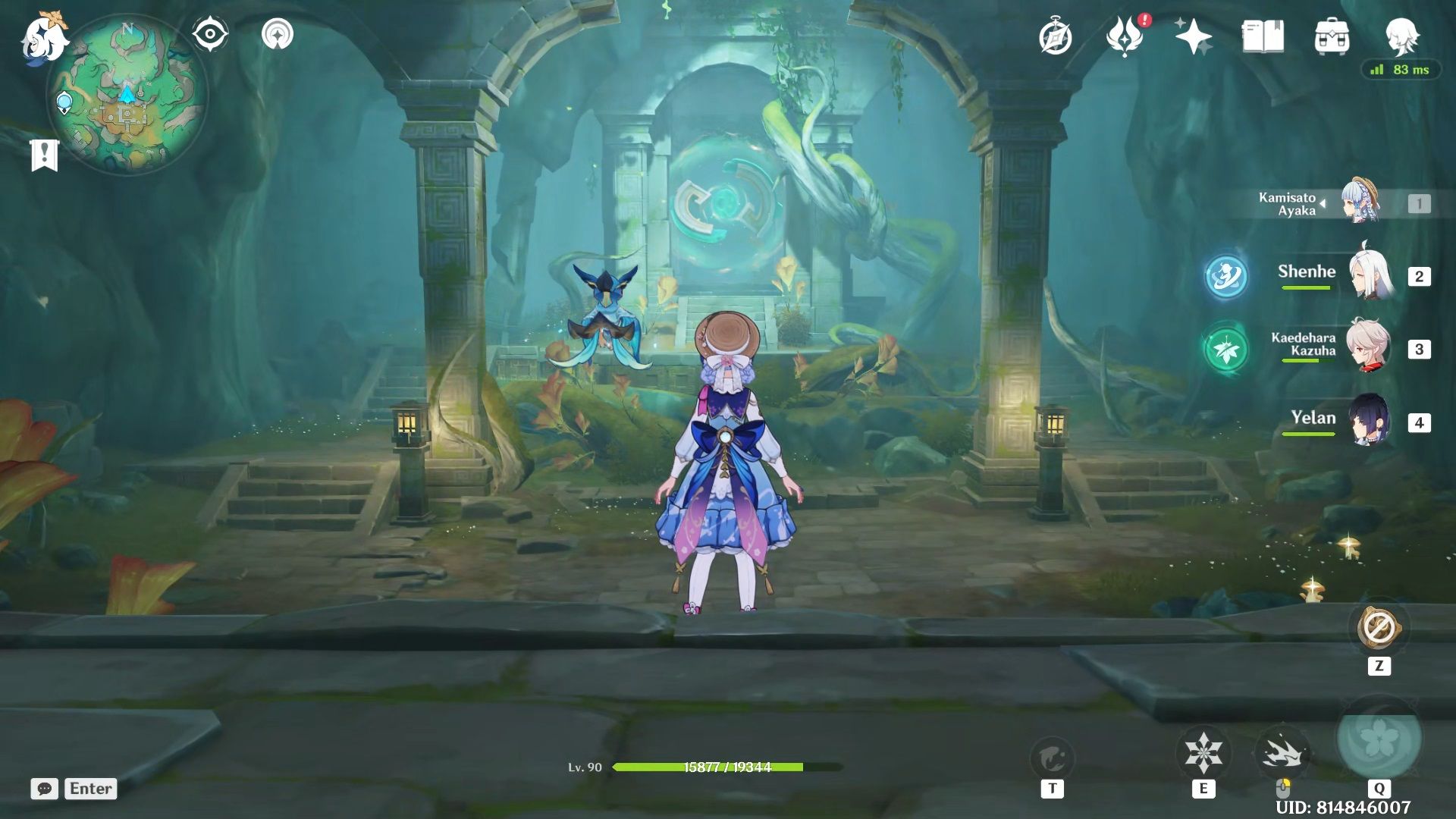 Ayaka inside the ruins where the Jade fragments are completed