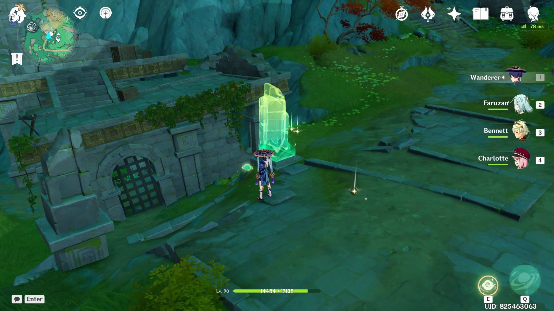 Wanderer close to the locations of the broken structures and the correct places to put them in Genshin Impact 