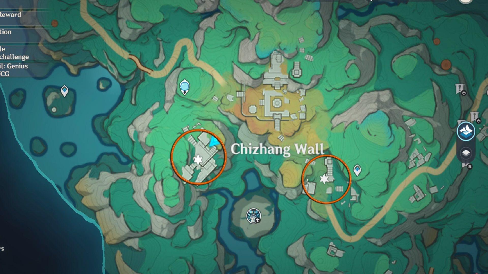 Chizhang Wall on world map in Genshin Impact