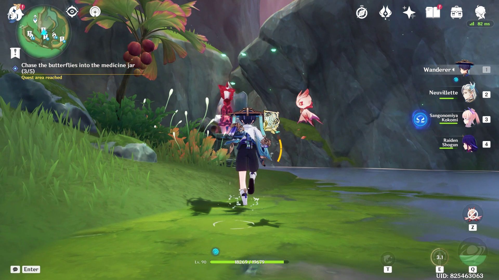 Wanderer running towards a time trail challenge in Genshin Impact. 