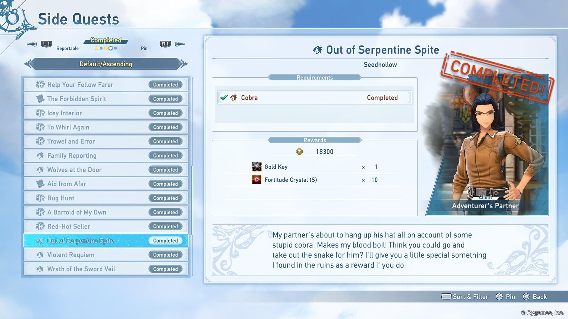 out of serpentine spite side quest gold key reward