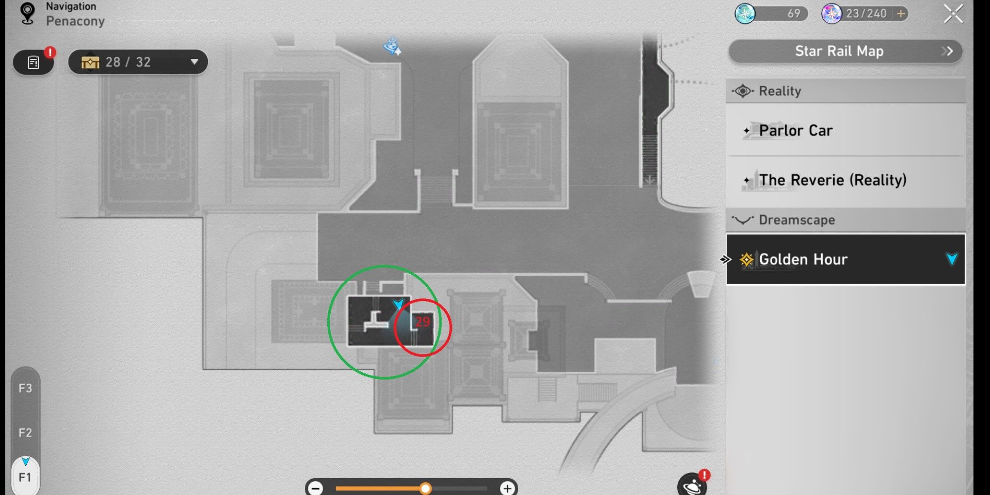 A map of the chest location in the second Hanu's Adventures location on Honkai Star Rail.