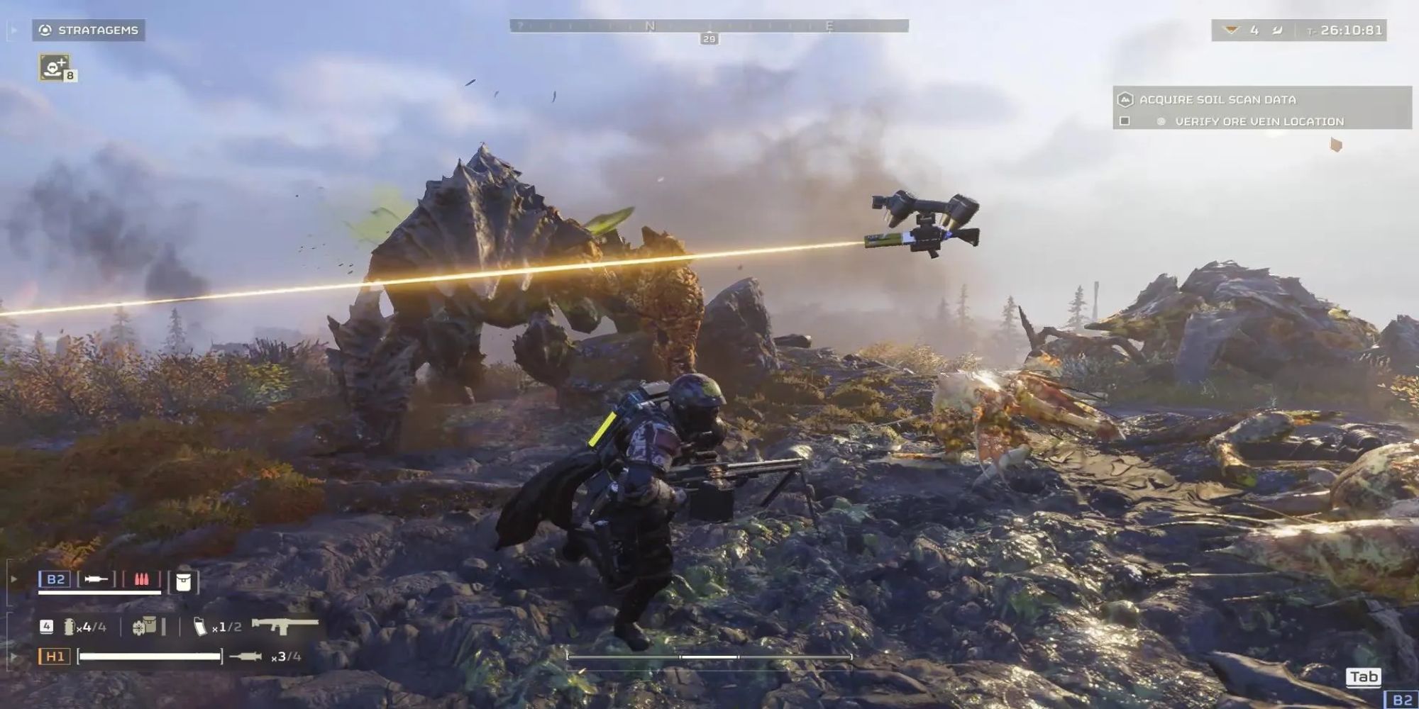Helldivers 2 Machine Gun User Running From A Terminid Charger