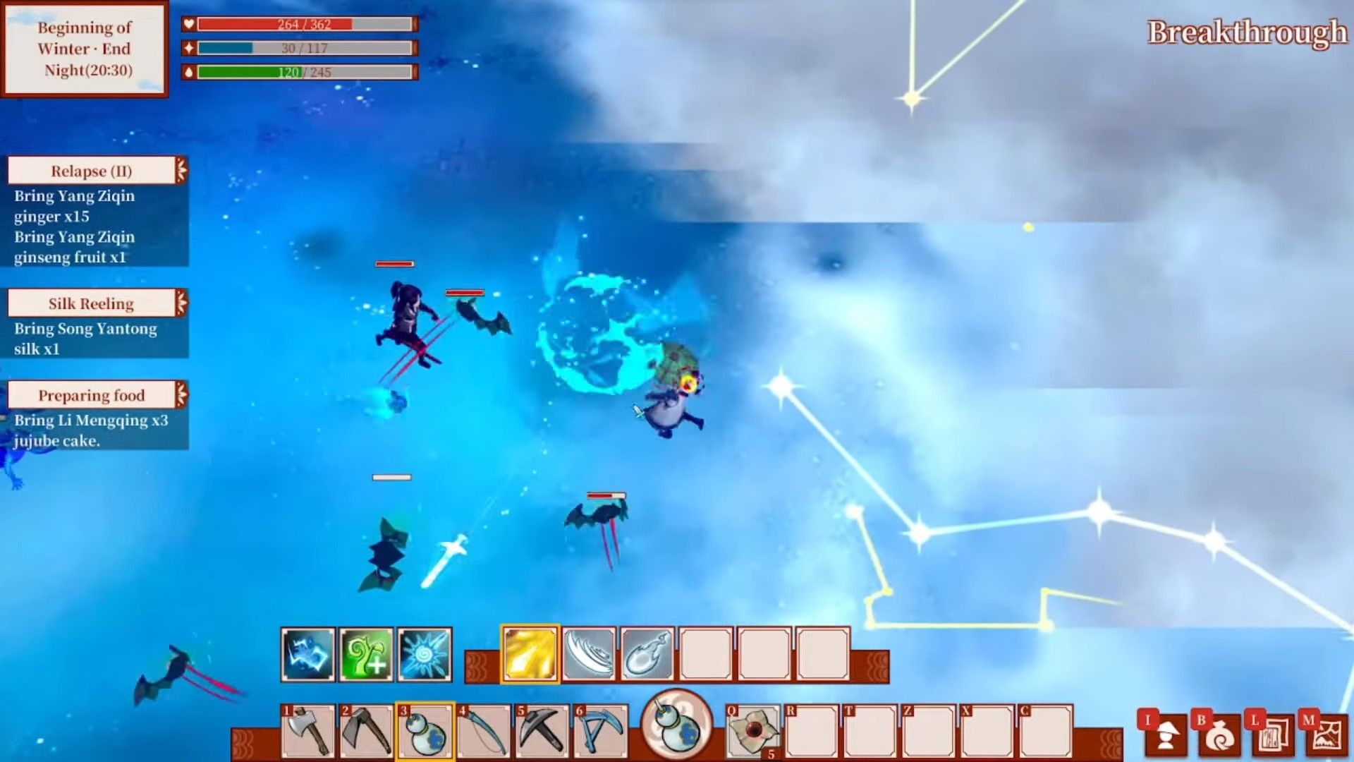 main character fighting against a cultivator and four bats