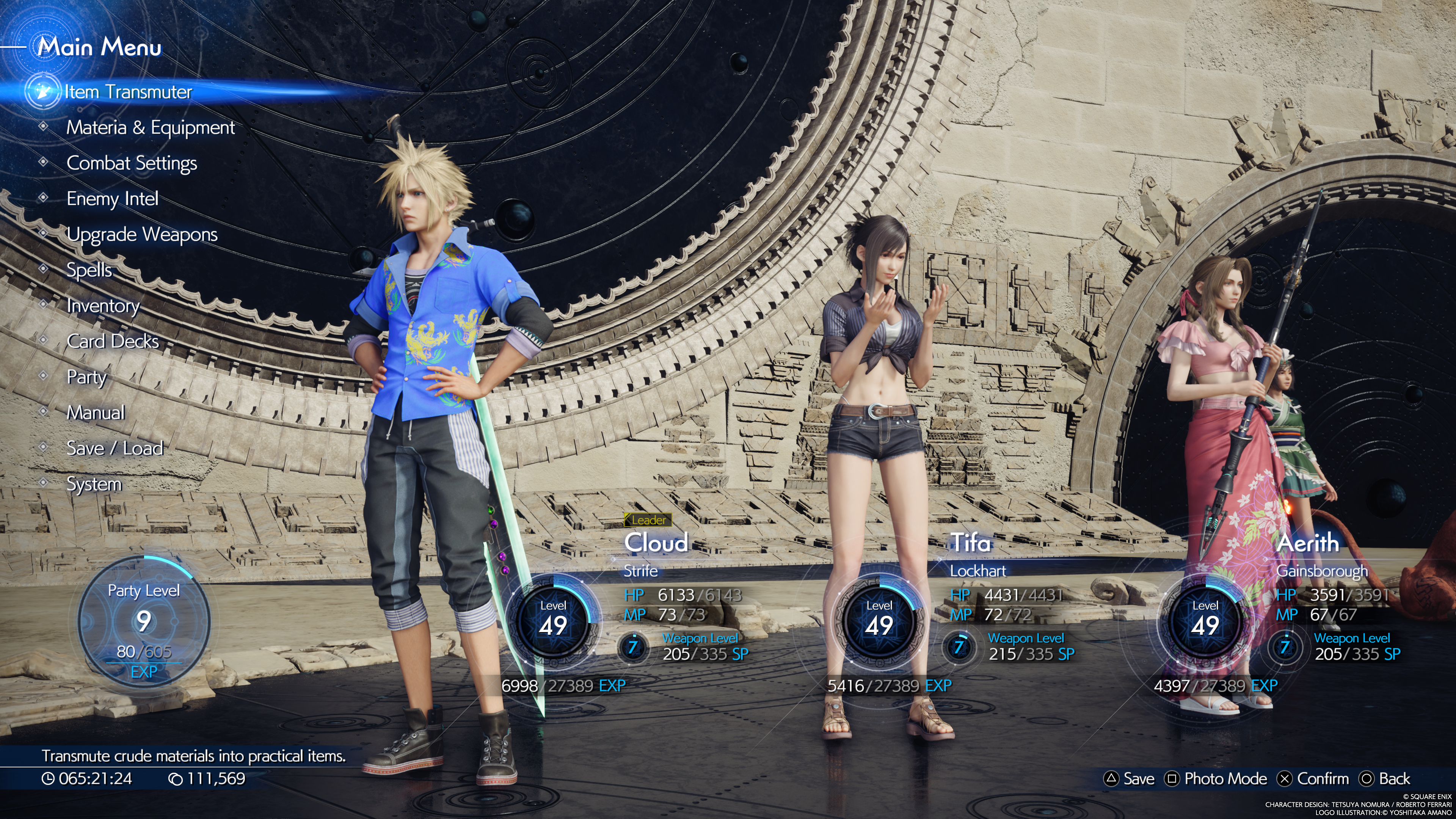 Cloud, Tifa, and Aerith in their Costa del Sol outfits.
