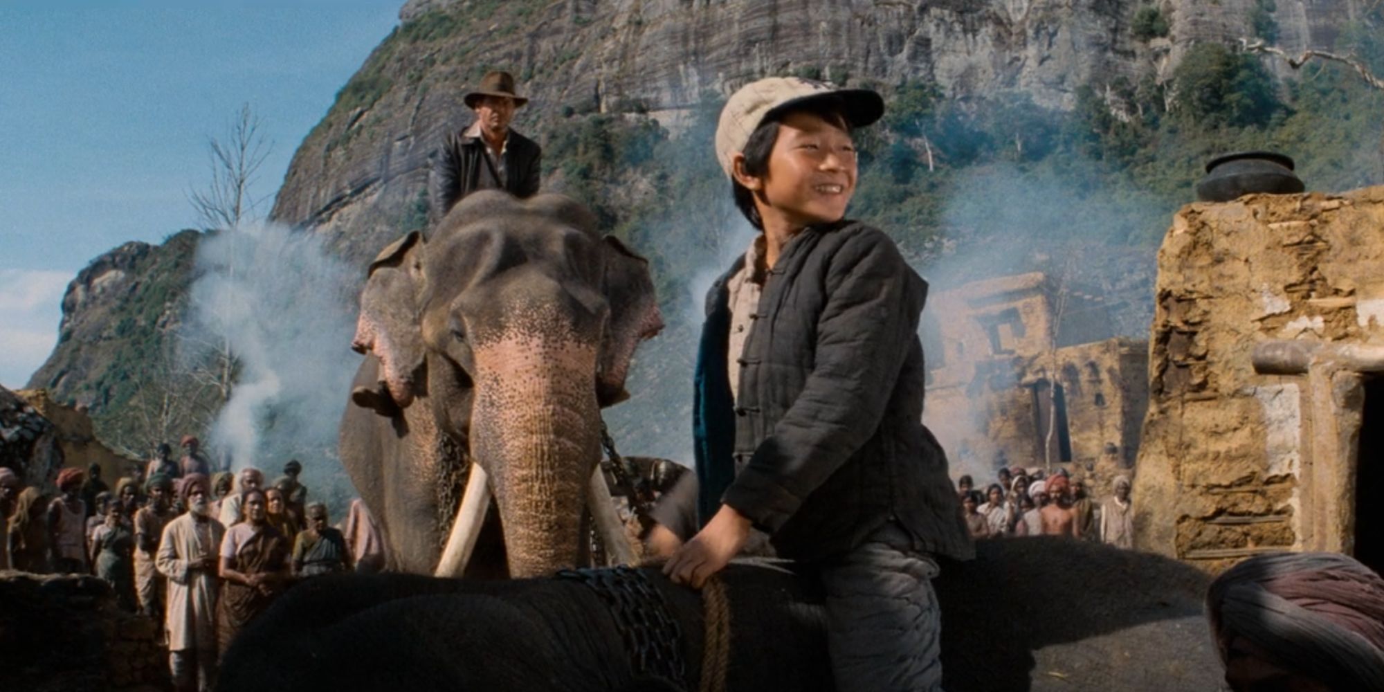 Indiana Jones and the Temple of Doom Short Round rides an elephant