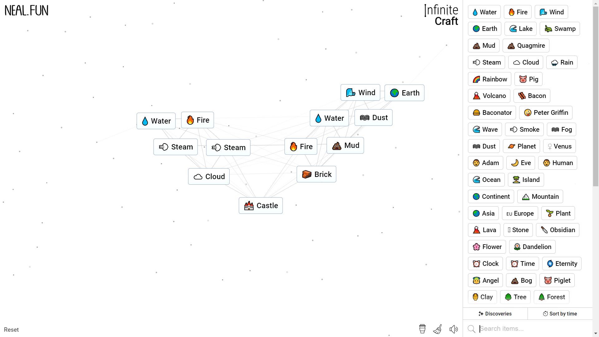 Infinite Craft, the Chain of crafting the Castle