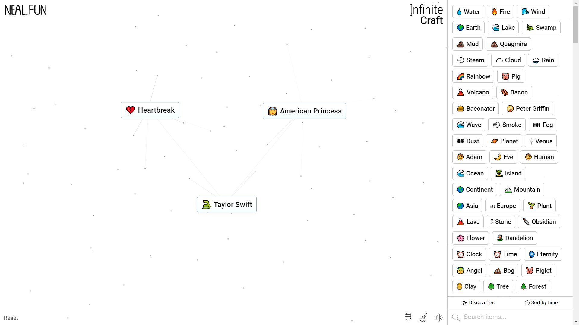 Infinite Craft, Heartbreak, American Princess and Tylor Swift