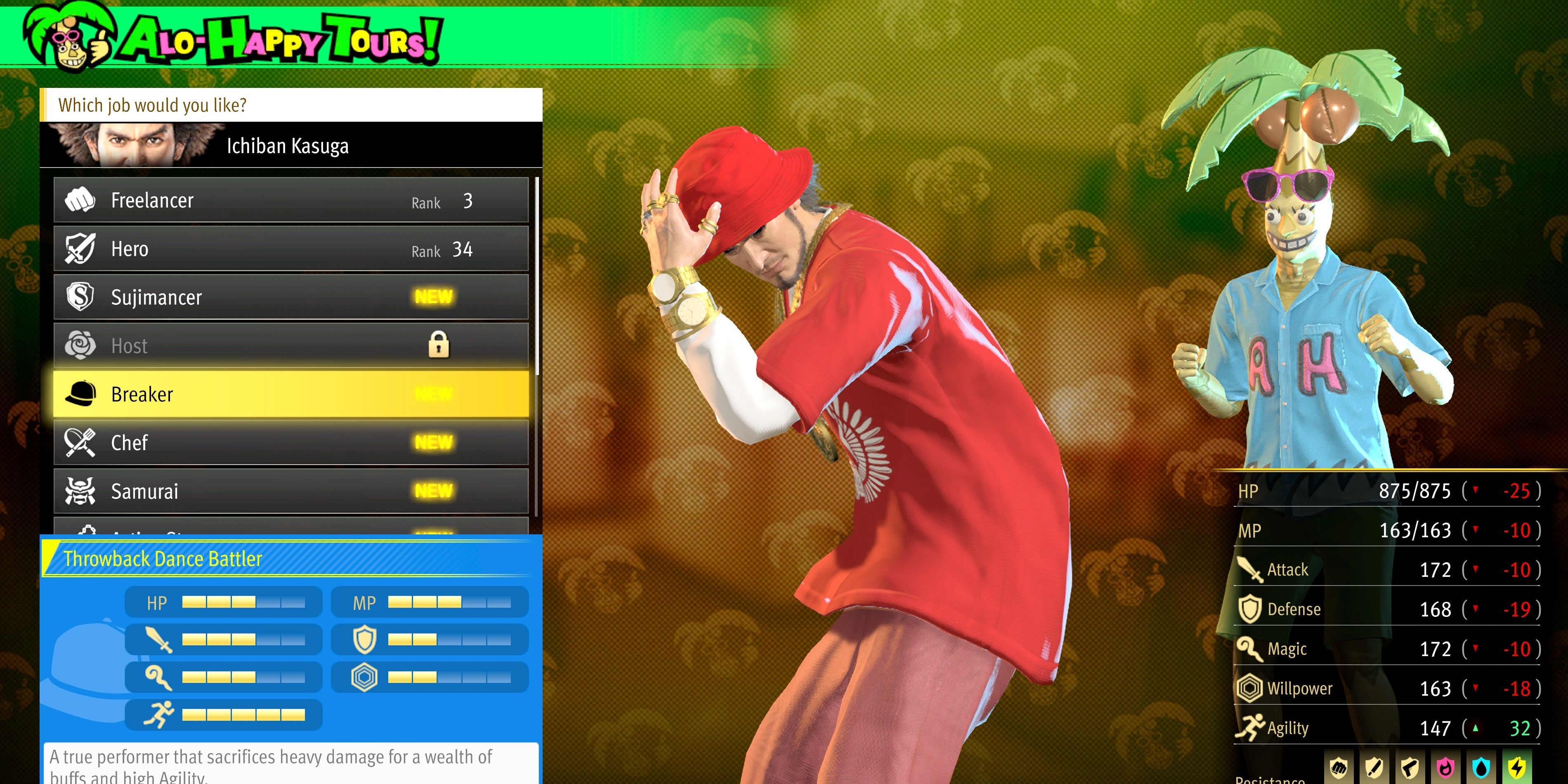 Kasuga Breaker Job Menu in Like A Dragon: Infinite Wealth.