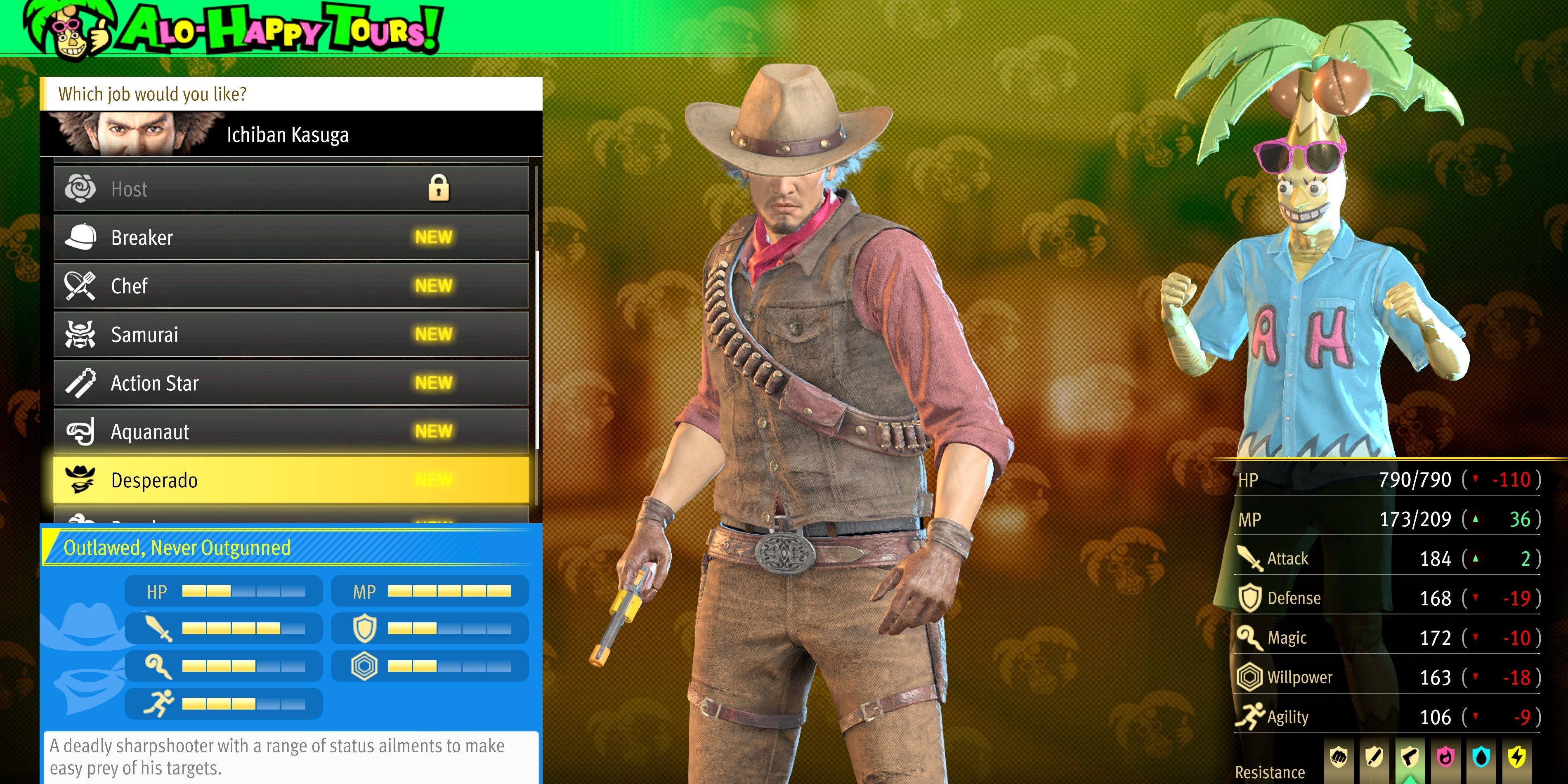 Kasuga Desperado Job Desperado Menu in Like A Dragon: Infinite Wealth.