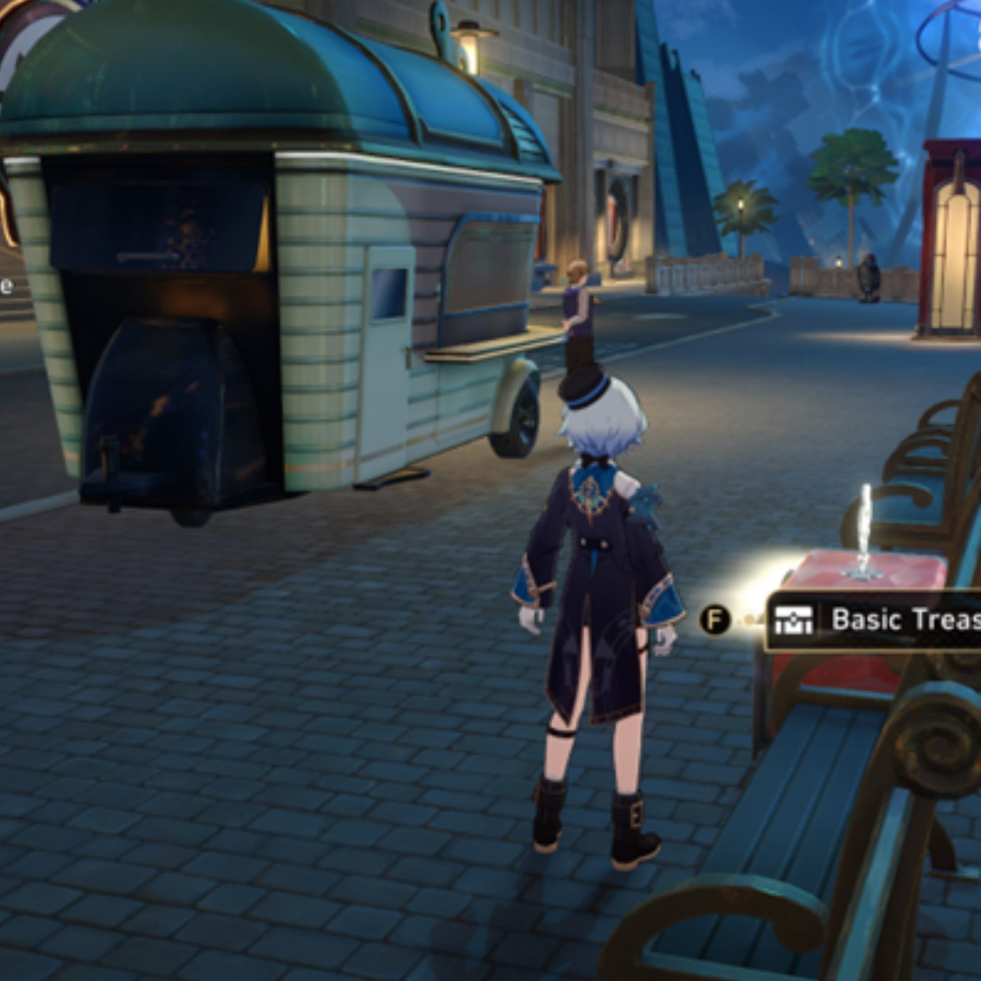 Honkai Star Rail's Misha stands behind a food truck.