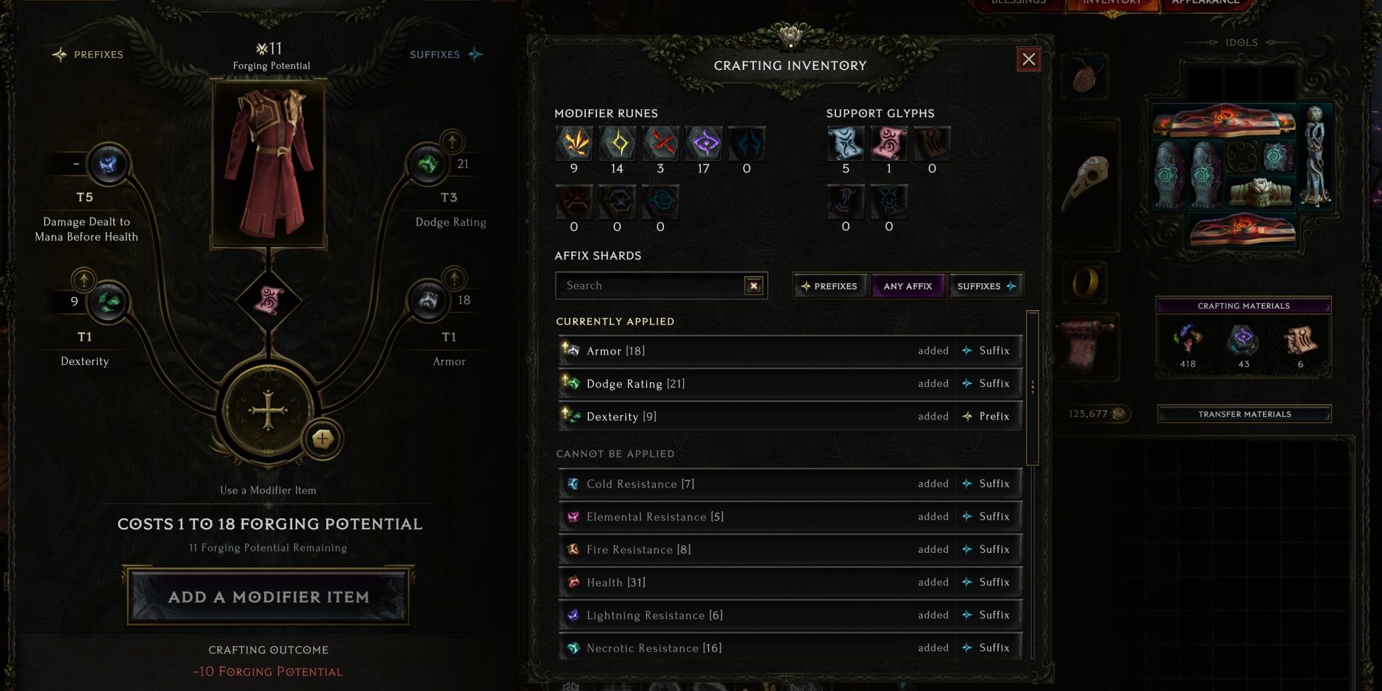 Last Epoch Crafting Menu Crafting Materials