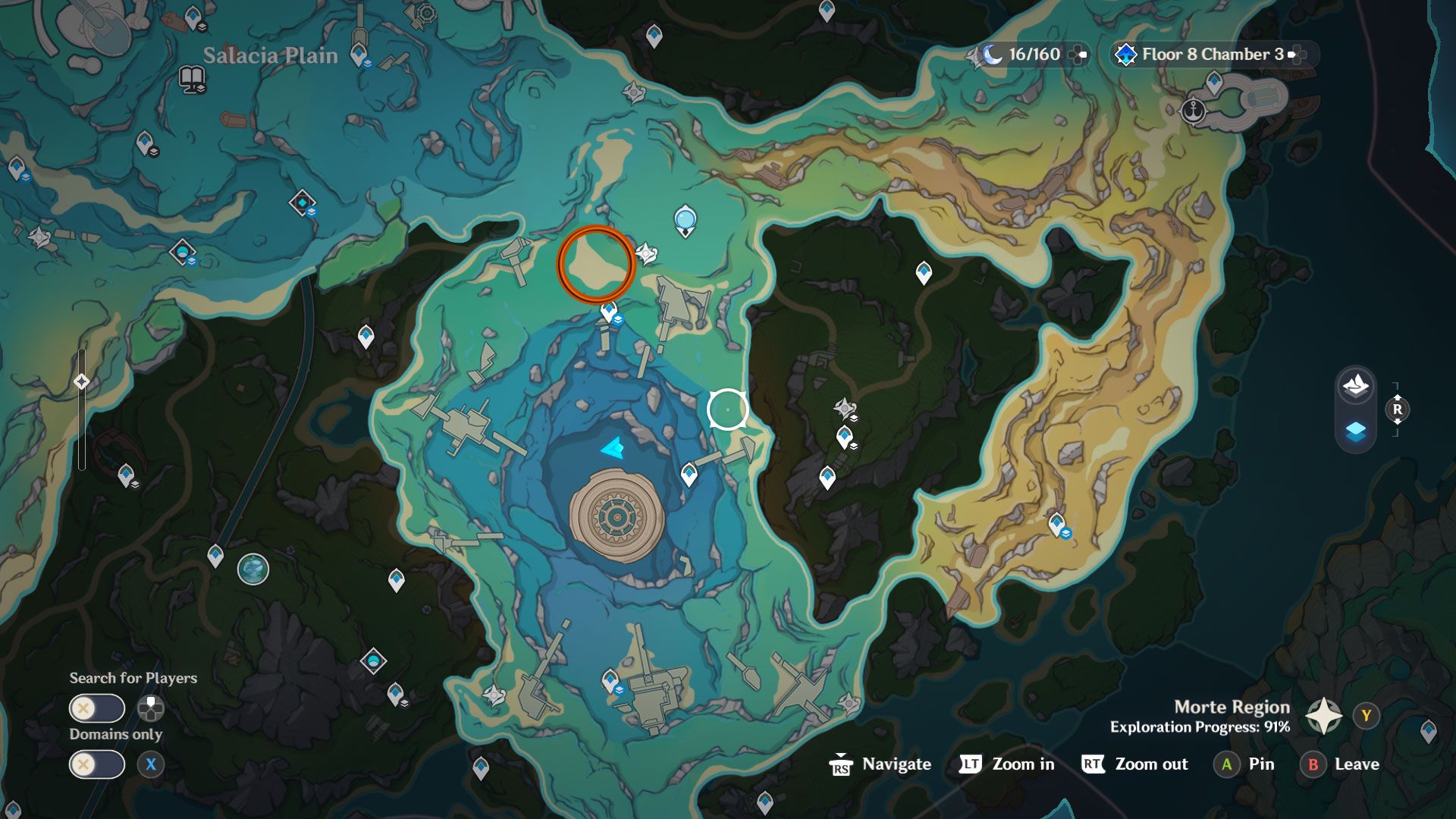 A Morte Region underwater area map signaling the location of Liam's Ballad map in Genshin Impact