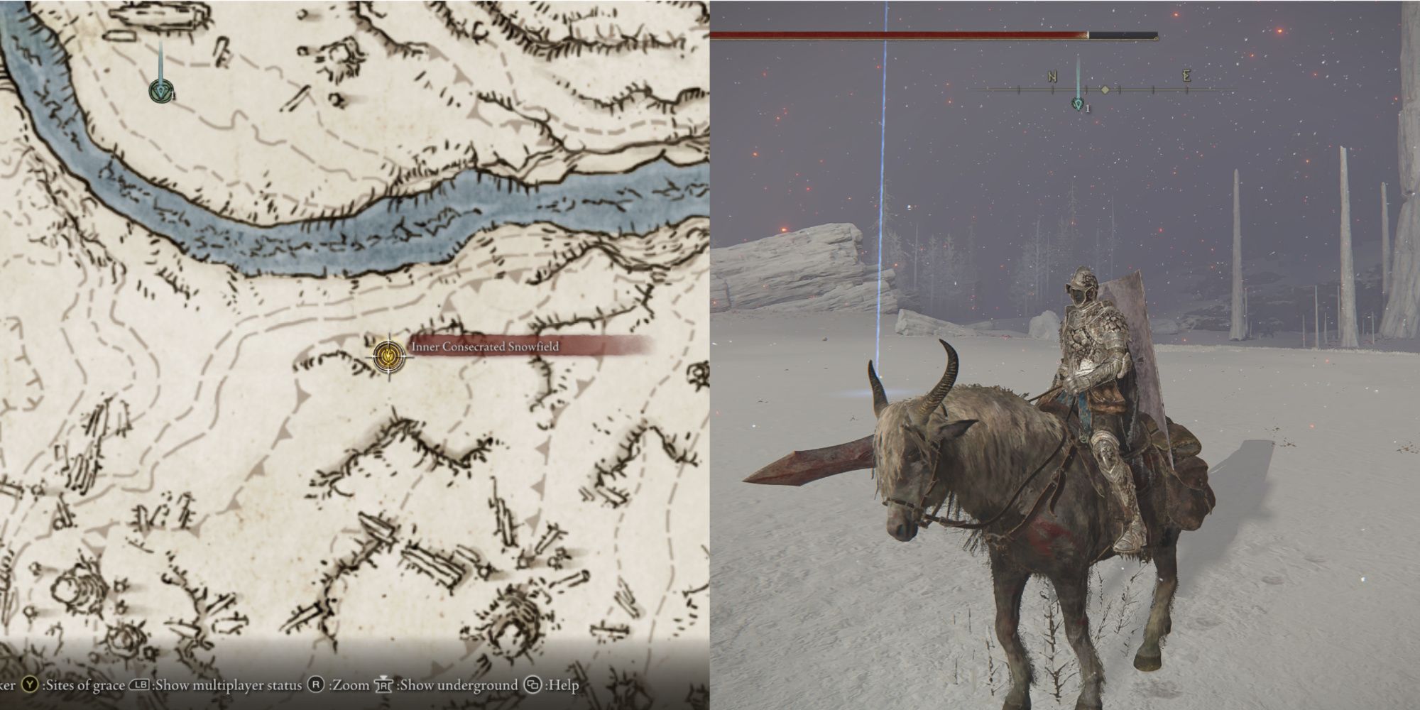 Location of Somber Ancient Dragon Smithing Stone next to Inner Consecrated Snowfield Site of Grace