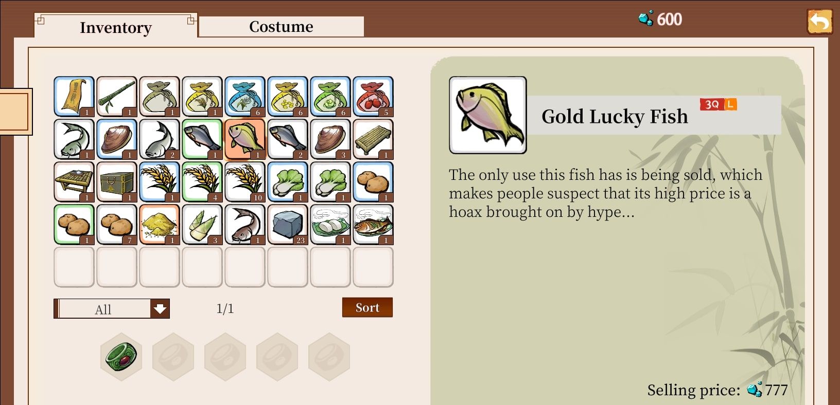 the gold lucky fish in inventory