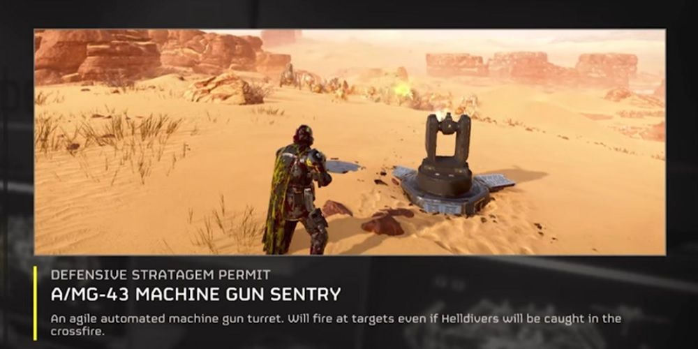 The tooltip for the Machine Gun Sentry in Helldivers 2