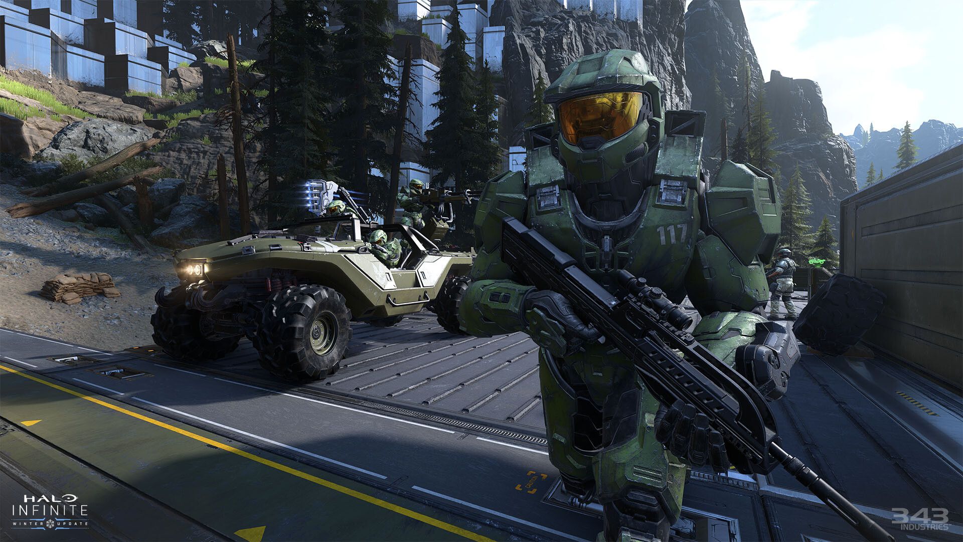 Master Chief running in Halo Infinite