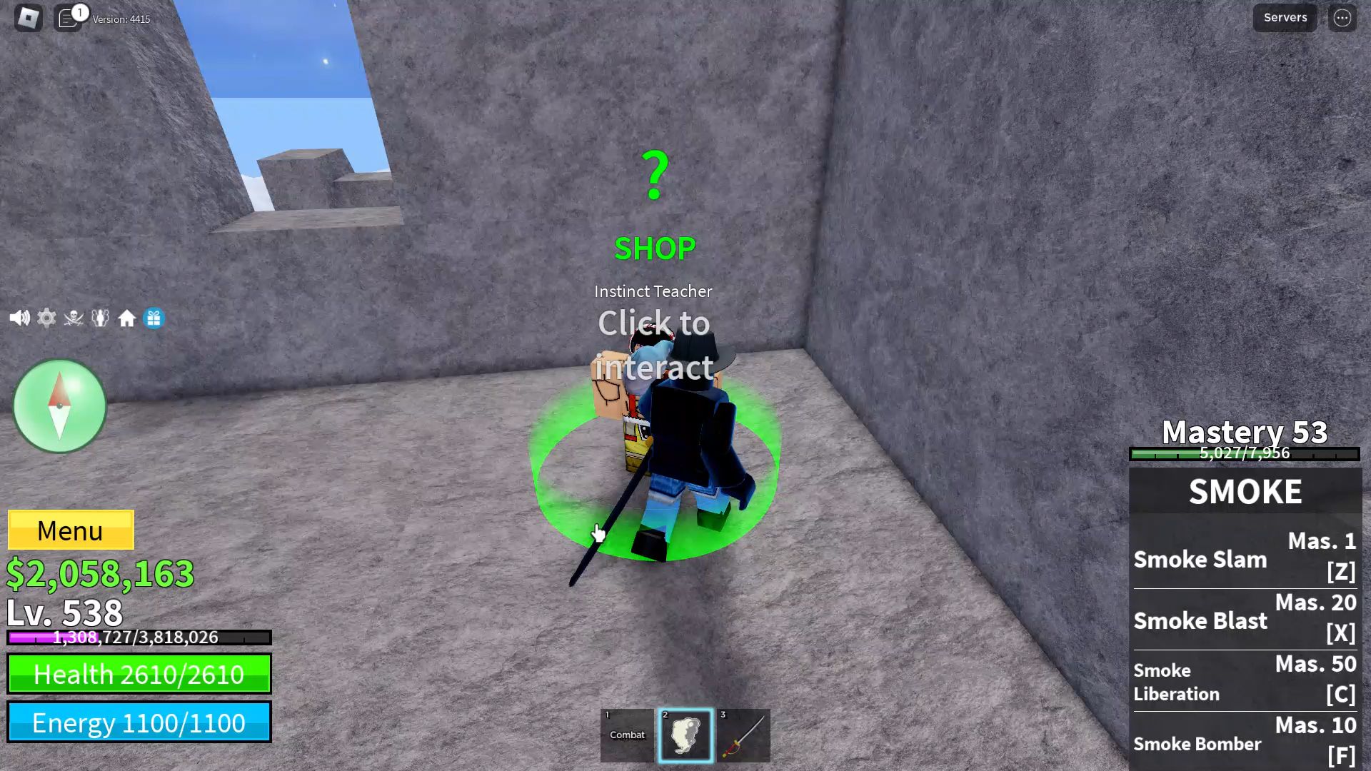 Roblox Blox Fruits, a character next to Instinct Teacher